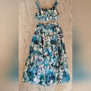 NEW Sunday Up Floral Blue and Green 2 Pc, Sz L